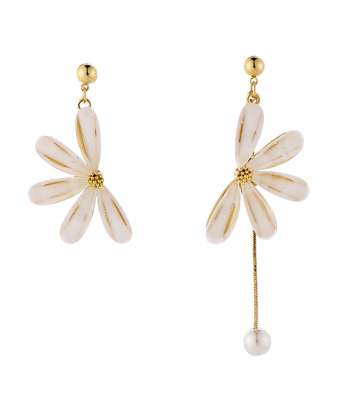 Retro Beige Asymmetricar Alloy Pearl Resin Drop Earrings Ly1786