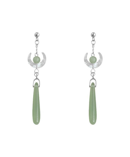Retro Cyan Sterling Silver Alloy Jade Moon Drop Earrings