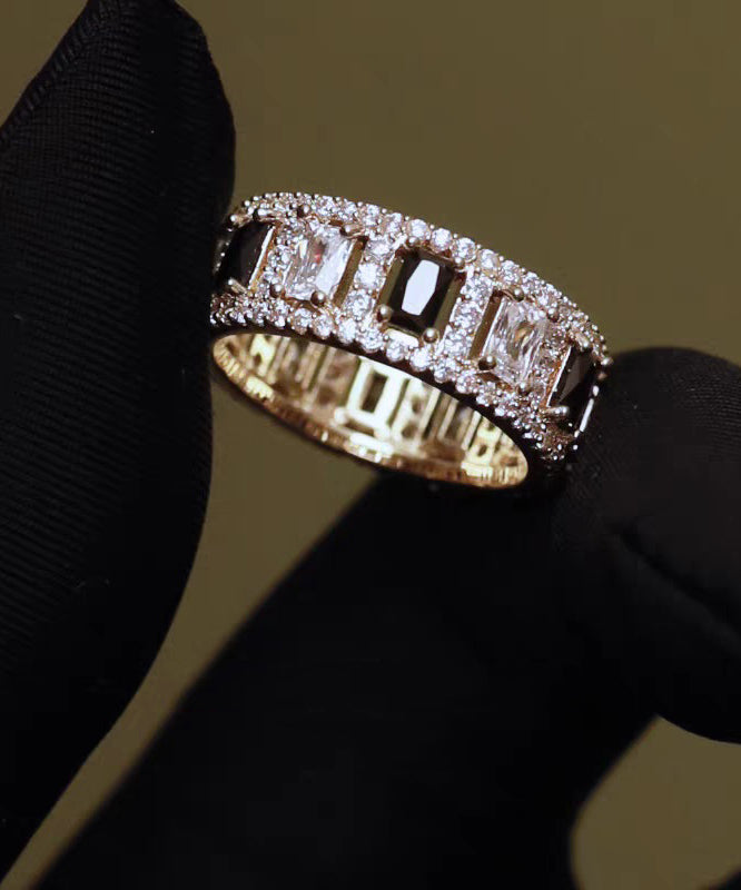 Retro Gold Copper Overgild Zircon Hollow Out Rings