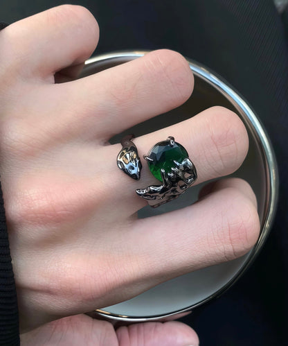 Retro Green Alloy Gem Stone Open Rings