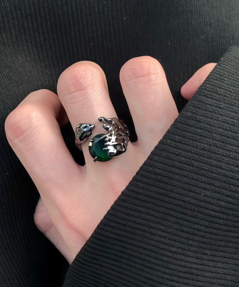 Retro Green Alloy Gem Stone Open Rings