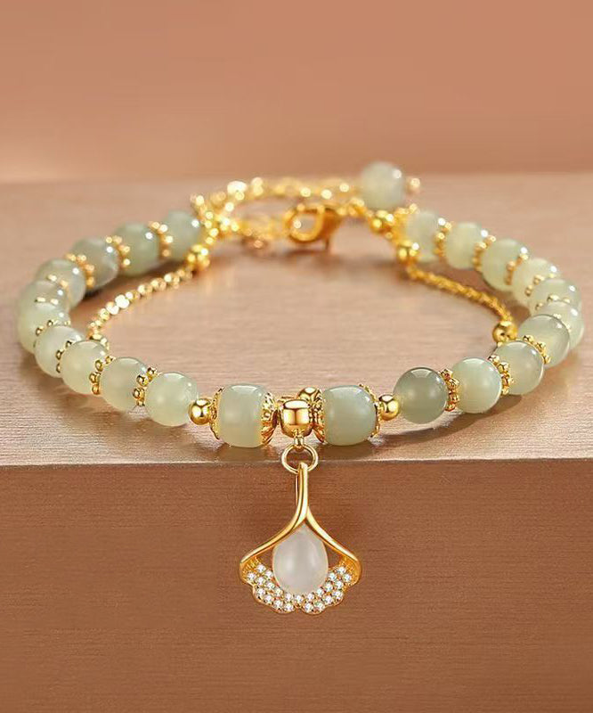 Retro Green Sterling Silver Overgild Zircon Jade Charm Bracelet