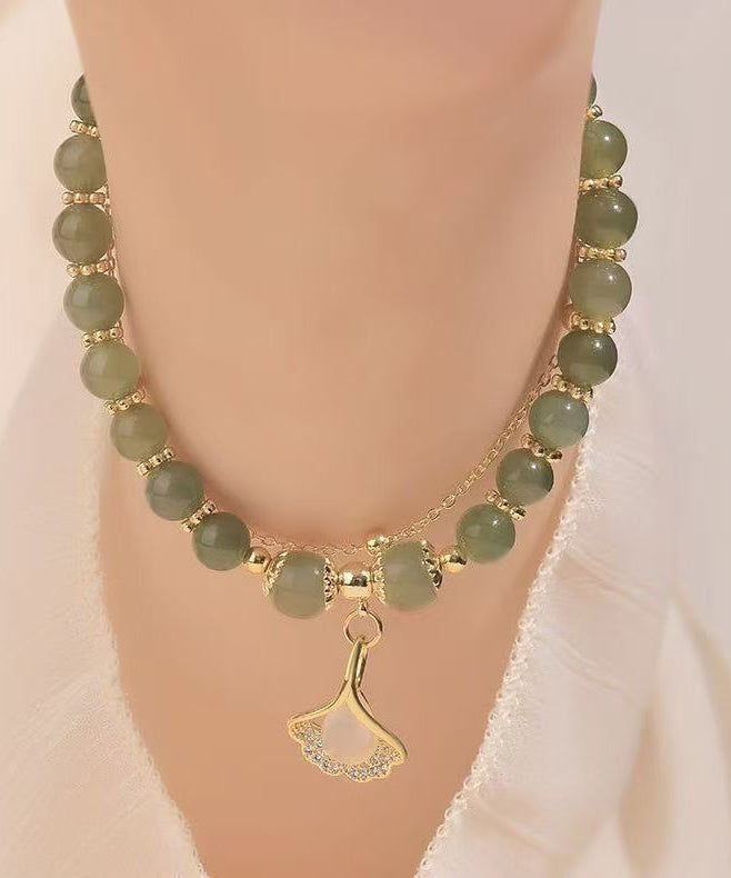 Retro Green Sterling Silver Overgild Zircon Jade Charm Bracelet