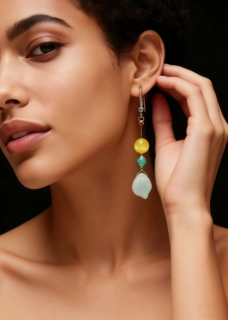Retro Naturally Jade and Beeswax Drop Earrings