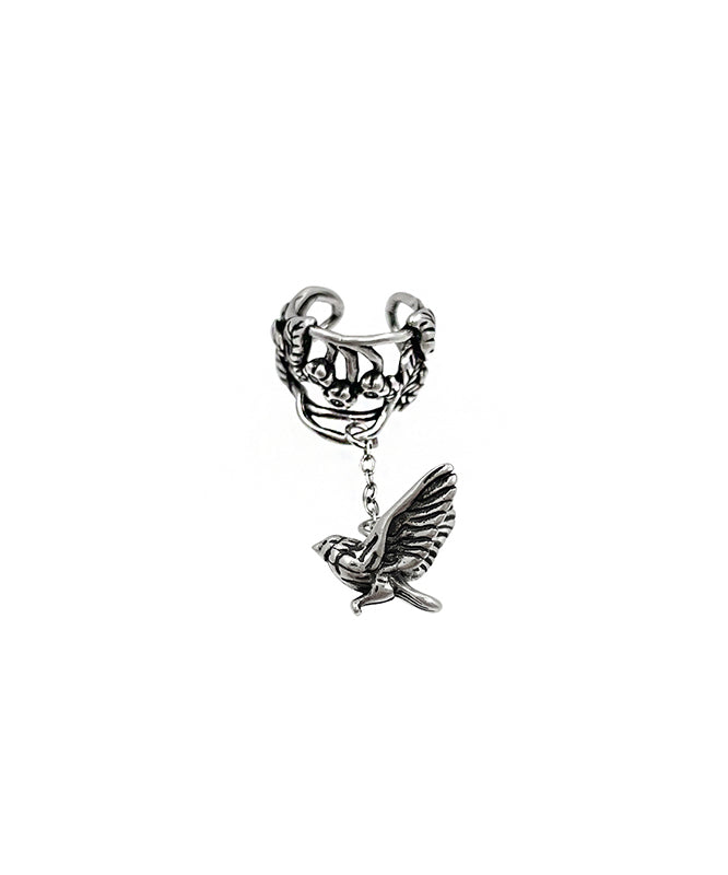 Retro Silk Sterling Silver Flying Bird Hollow Out Tassel Single One Drop Earrings