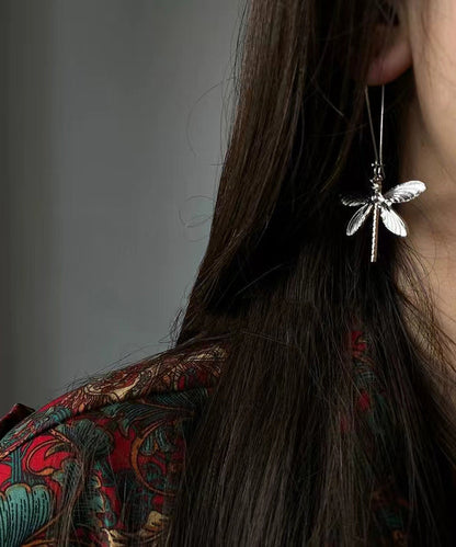 Retro Silk Sterling Silver Hollowing Out Butterfly Drop Earrings Df1022