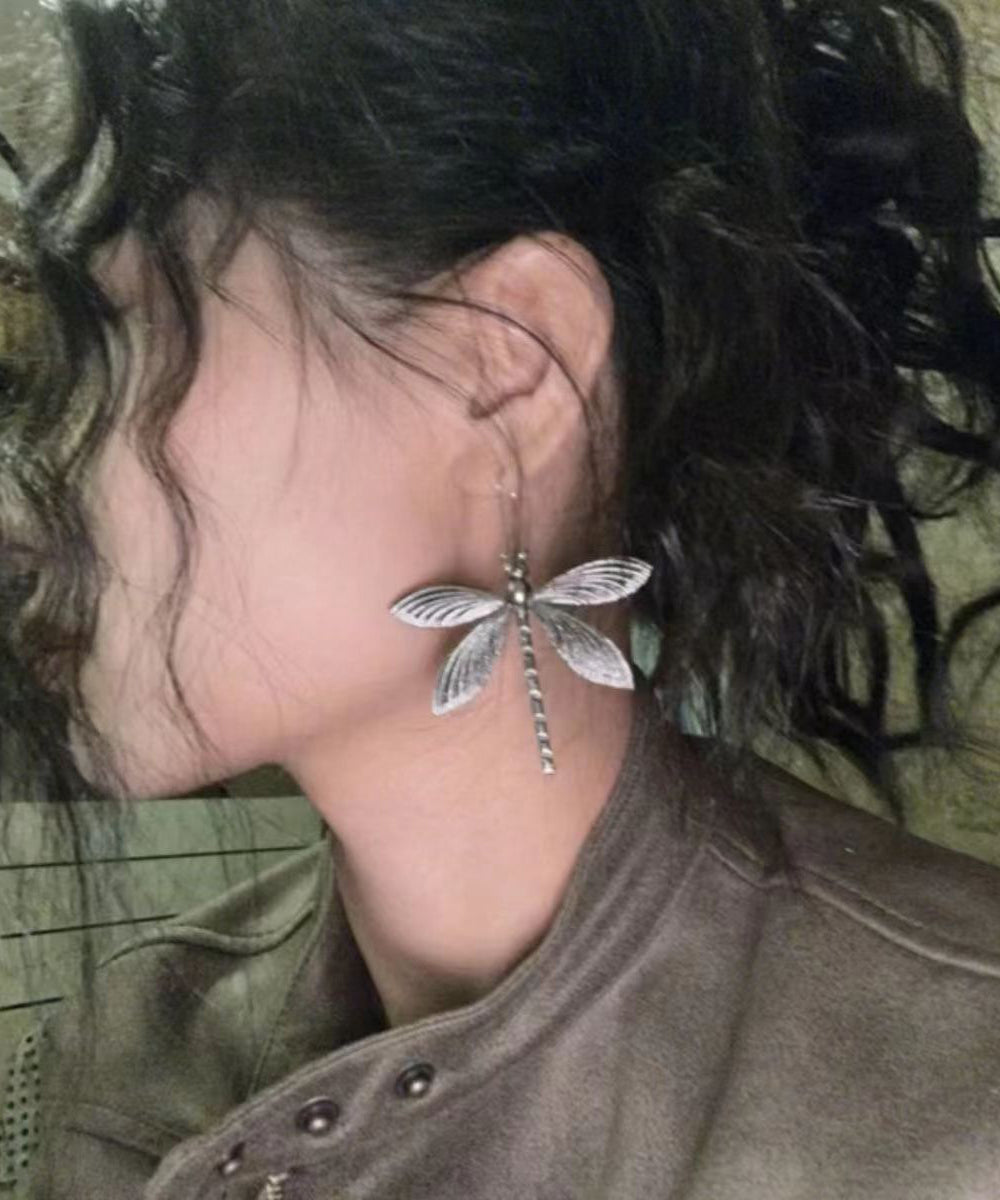 Retro Silk Sterling Silver Hollowing Out Butterfly Drop Earrings Df1022