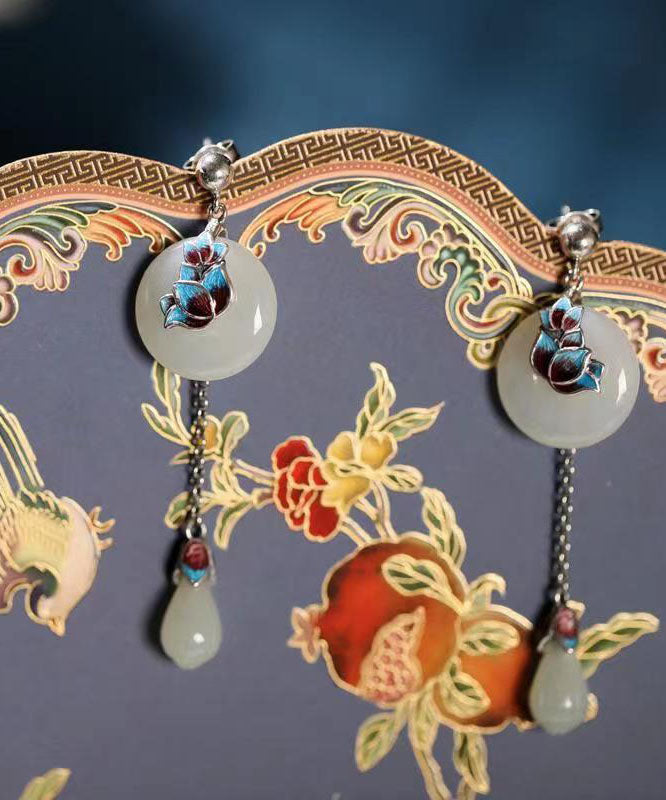 Retro White Sterling Silver Cloisonne Pearl Drop Earrings Tw1017