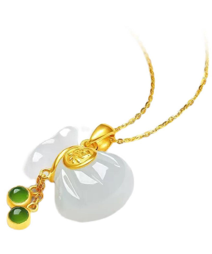 Retro White Sterling Silver Inlaid Jade Graphic Pendant Necklace Tw1043