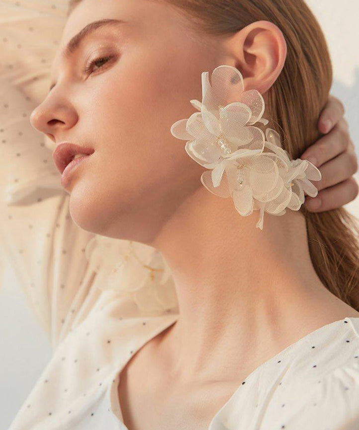 Romantic Organza Sheer Flower Cluster Dangle Earrings
