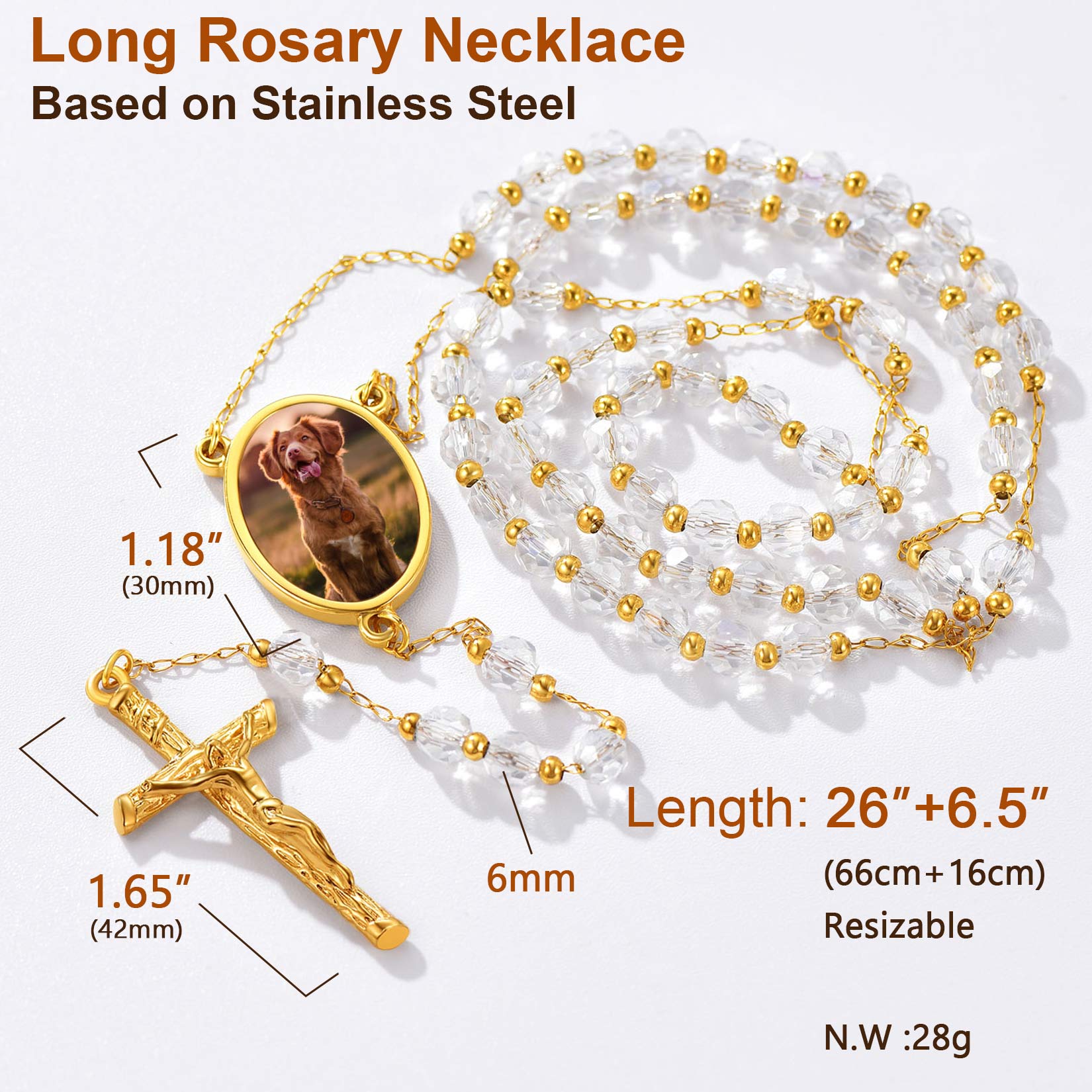 Personalized Photo Rosary Beads Cross Necklace With Picture for