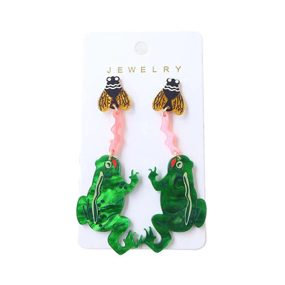 Frogs Catching Bees Acrylic Earrings