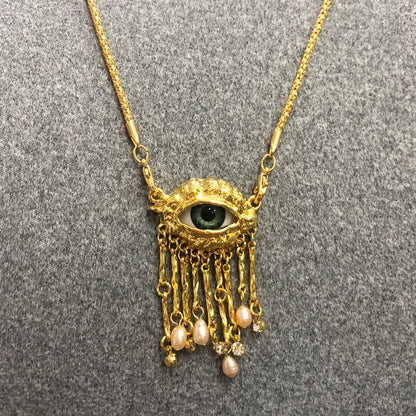 Statement Gold Eye Tassel Necklace