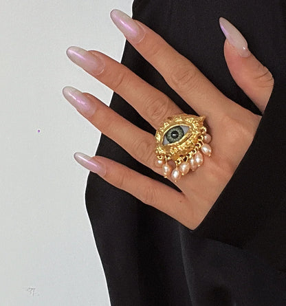 Statement Gold Eye Tassel Ring