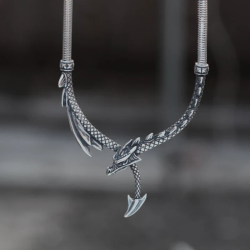Steel 3d Dragon Necklace
