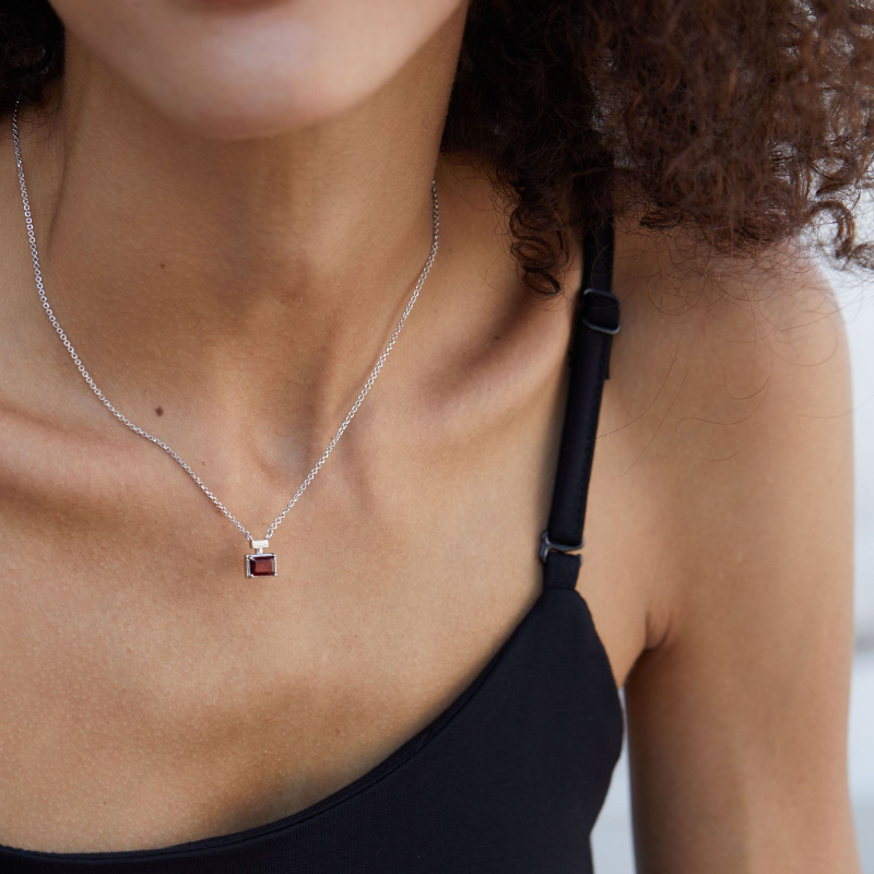 Natural Garnet Perfume Bottle S925 Sterling Silver Necklace