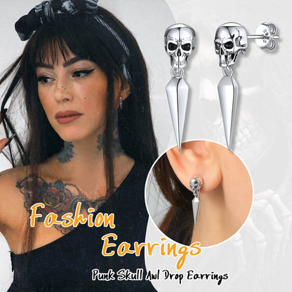 Sterling Silver Gothic Skull Dangle Stud Earrings for