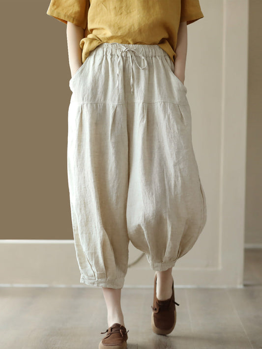 Summer Pocket Pleat Drawstring Harem Pants
