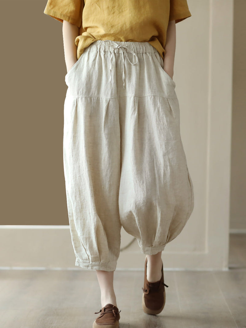 Summer Pocket Pleat Drawstring Harem Pants