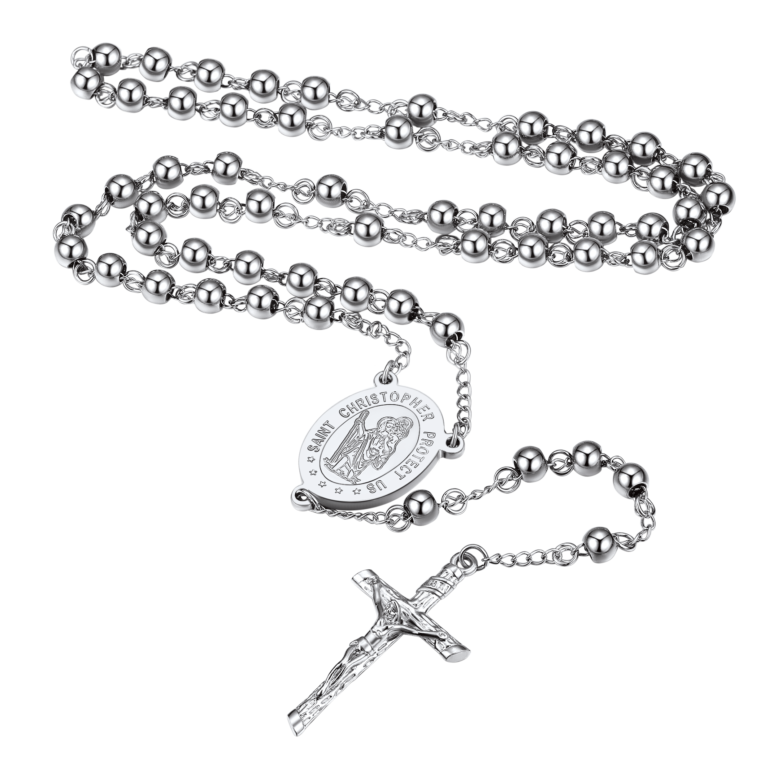 Rosary Beads Cross Necklace of Saint Christopher