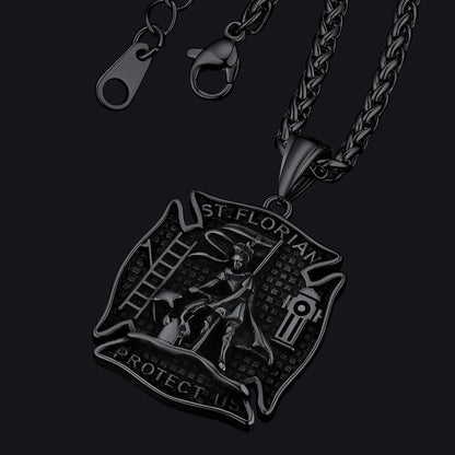 Firefighter Saint Florian Medallion Necklace in 316l Stainless Steel