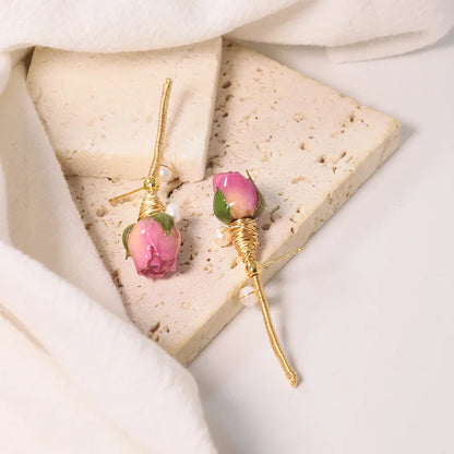 Pearl & Rose Drop Earrings