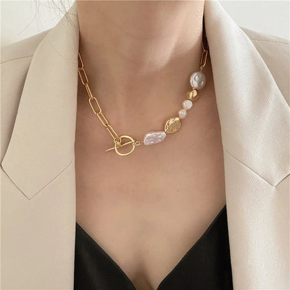 Vienkim Baroque Style Necklace Neck Chains for Pearl Simple Hip Hop Metal Choker Punk Clavicle Chain Jewelry