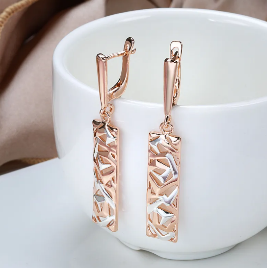 Two-tone Hollow Carved Tag Earrings