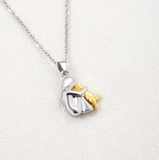 Little Girl and Dog Hug Necklace