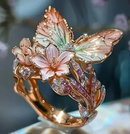 Delicate Gold Color Flower Butterfly Rings for Party Accessories Gifts Custom Jewelry