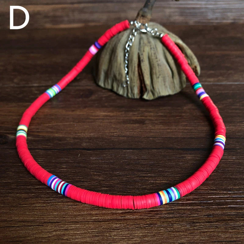 Soft Pottery Clay Beads Necklace Choker Necklace for Style Colorful Beaded Handmade Jewelry Gift