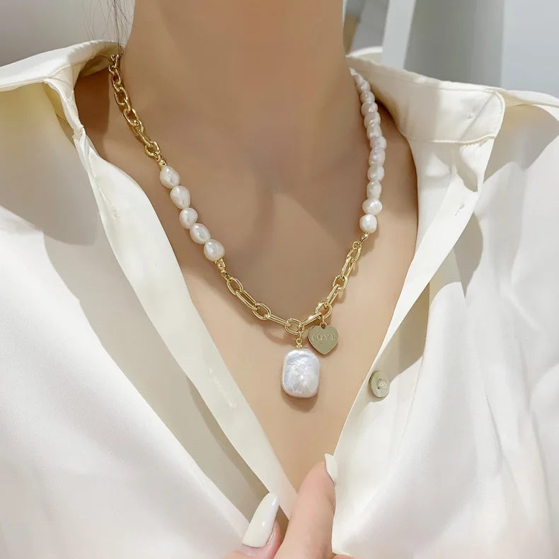 Vienkim Baroque Style Necklace Neck Chains for Pearl Simple Hip Hop Metal Choker Punk Clavicle Chain Jewelry