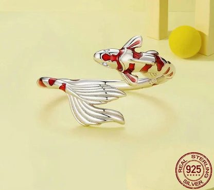 Sterling Silver Red Koi Carp Ring
