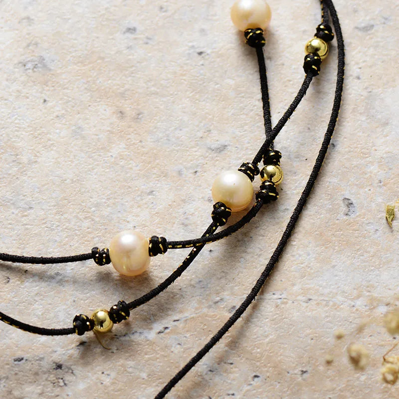 Black String Pearl Necklace