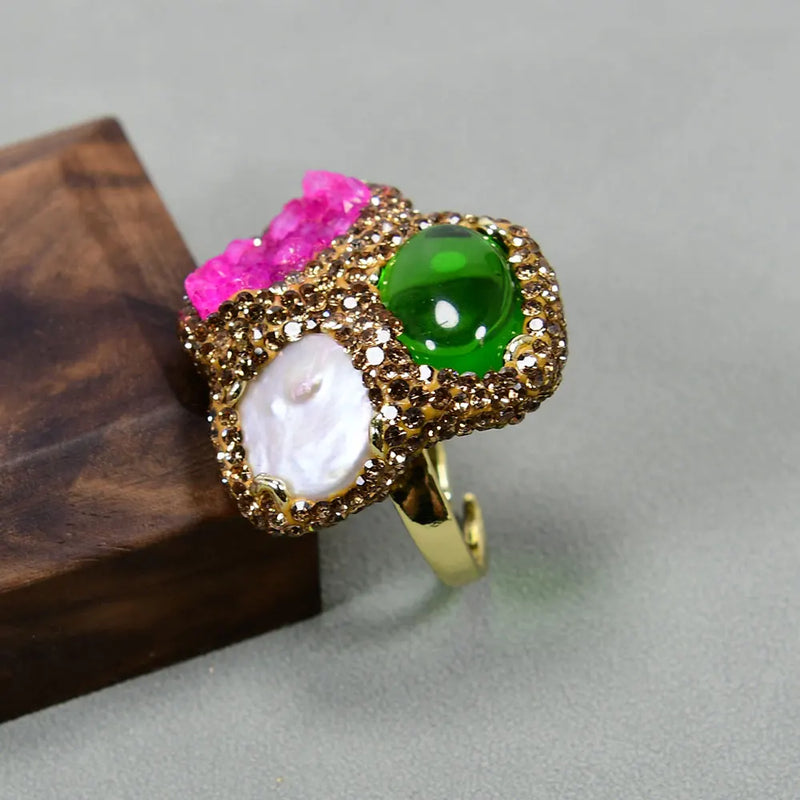 Pearl & Agate Druzy Ring