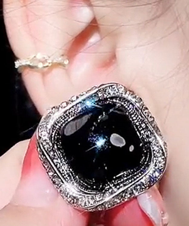 Simple Black Overgild Crystal Zircon Hoop Earrings Tw1014