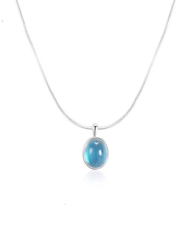 Simple Blue Alloy Gem Stone Pendant Necklace Kx1030