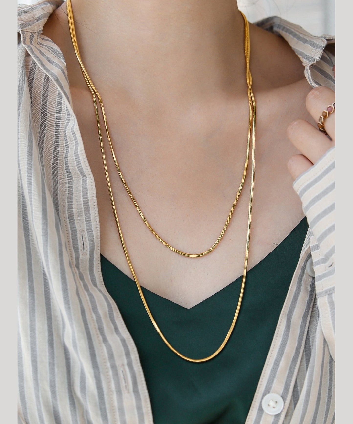 Simple Gold Stainless Steel Overgild Long Necklace Po061