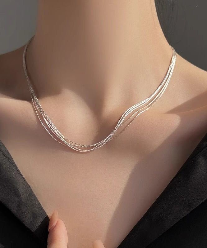 Simple Silk Sterling Silver Layered Necklace Po026
