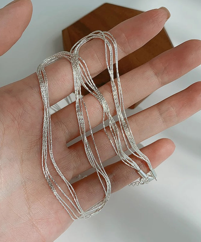 Simple Silk Sterling Silver Layered Necklace Po026