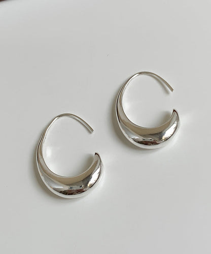 Simple Silk Sterling Silver Water Droplet Hoop Earrings