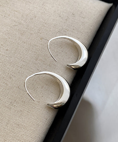 Simple Silk Sterling Silver Water Droplet Hoop Earrings