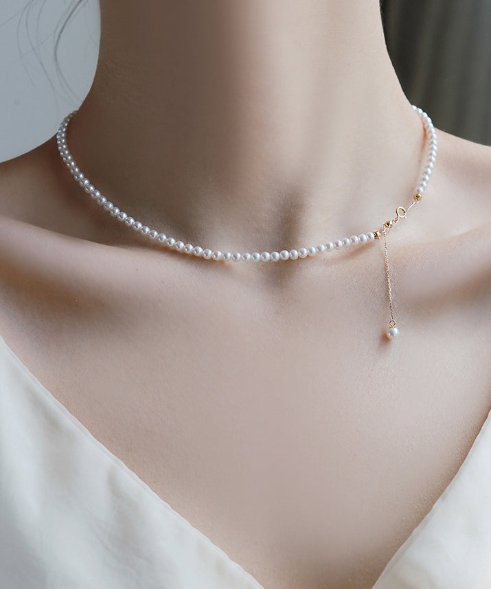 Simple White 14k Gold Pearl Pendant Necklace