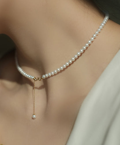 Simple White 14k Gold Pearl Pendant Necklace Wf009