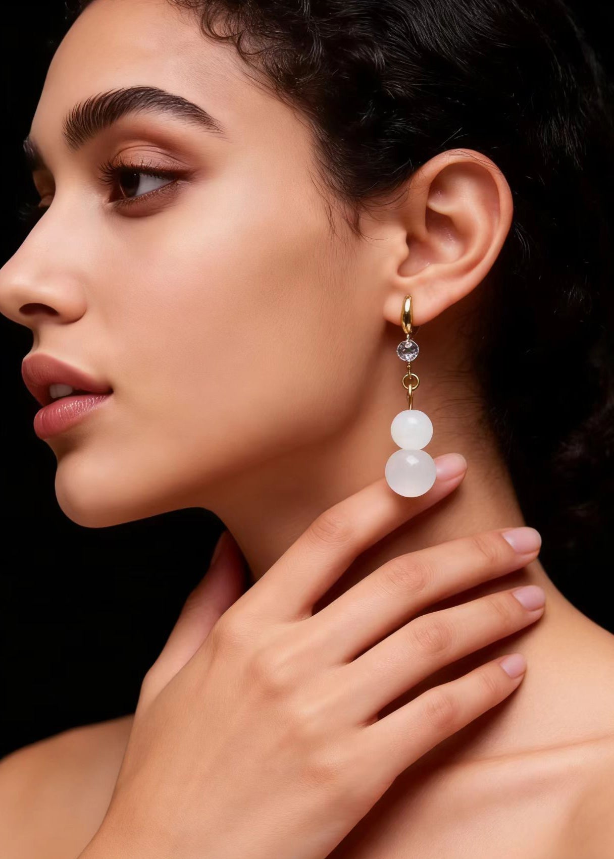 Simple White Jade Gourd Drop Earring