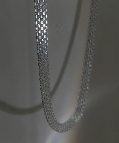 Simple White Sterling Silver Hand Woven Collar Necklace Po004