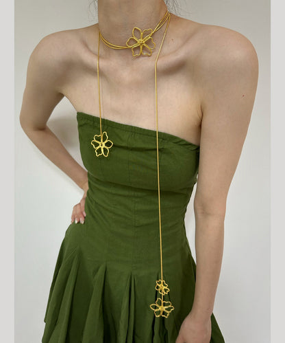 Skinny Gold Metal Overgild Hollowed Out Lariat Necklace