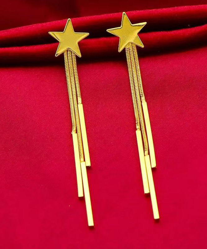 Skinny Gold Sterling Silver Overgild Star Tassel Drop Earrings Df1020