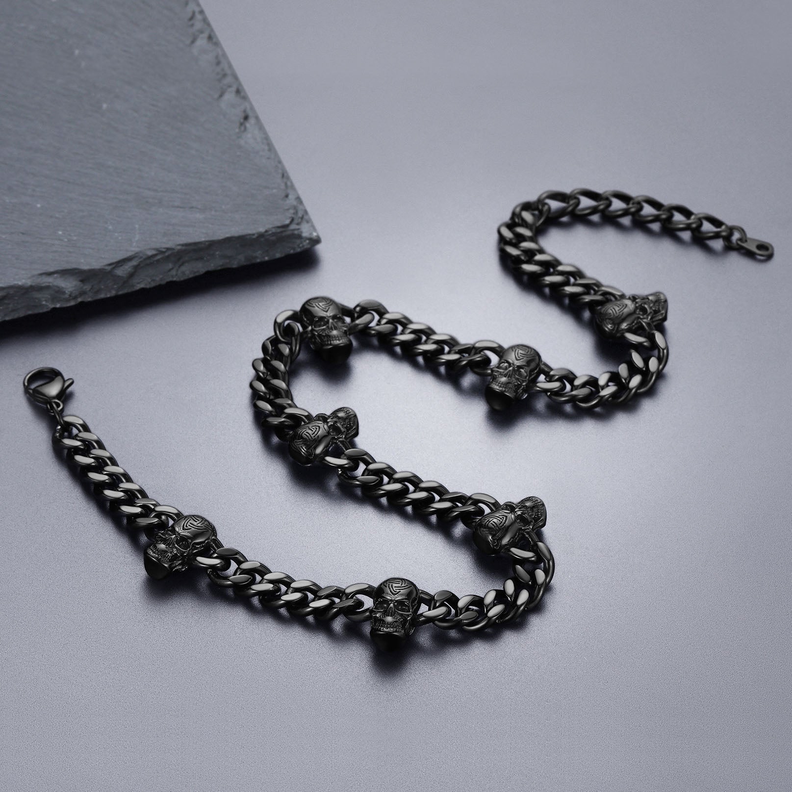 9mm Gothic Skull Cuban Link Chain Choker Necklace for