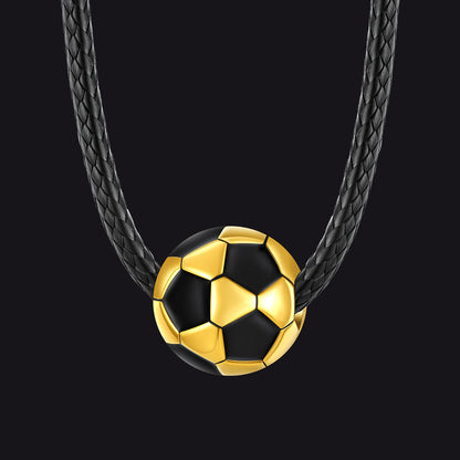 3d Soccer Sport Necklace With Braided Leather Necklace for Sports Fans